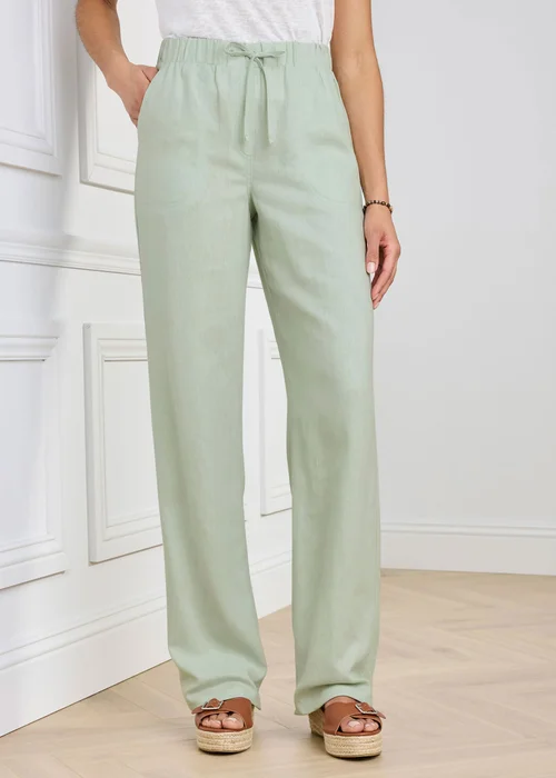 Cotton Traders Pale Mint Linen Blend Relaxed Fit Trousers - 24/L29 Image 2