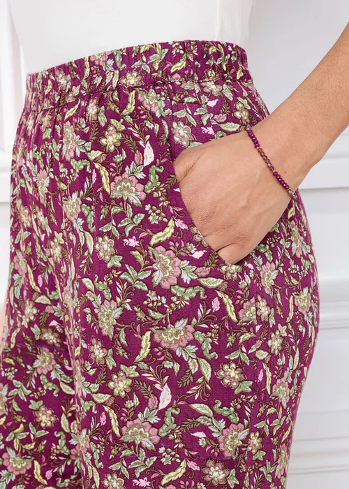 Cotton Traders Wild Rose Pull On Printed Crinkle Trousers - 24/L29 Image 4