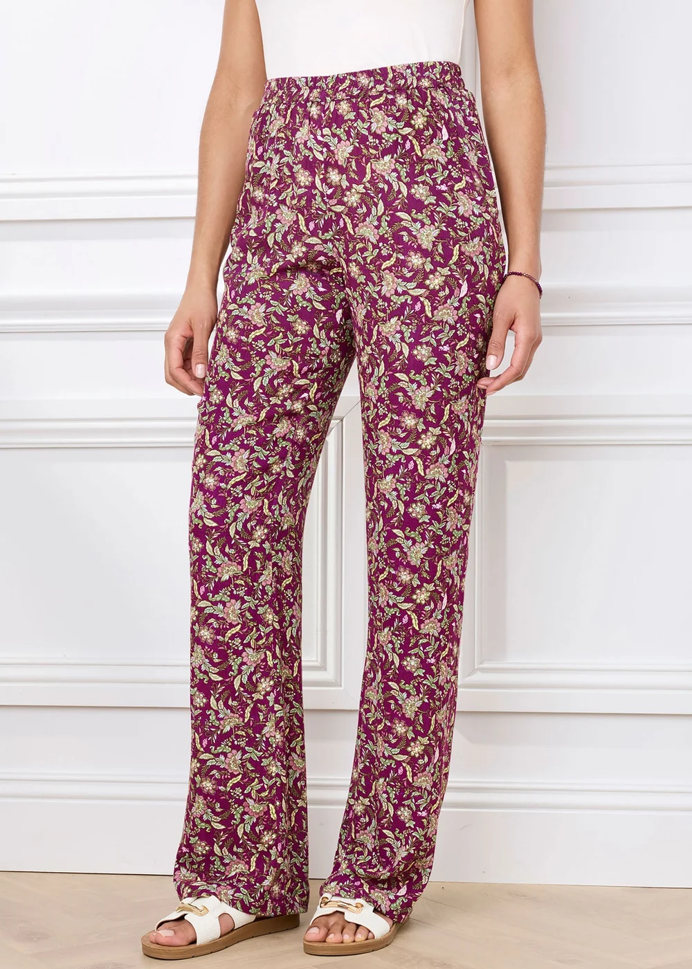 Cotton Traders Wild Rose Pull On Printed Crinkle Trousers - 24/L29 Image 2