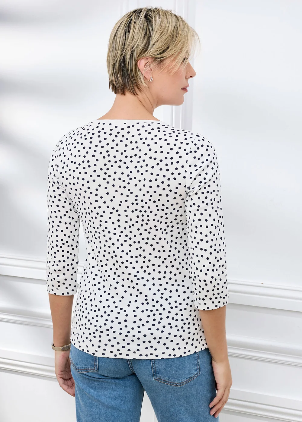 Cotton Traders Ivory Wrinkle Free 3/4 Sleeve Keyhole Printed Top - 8 Image 3