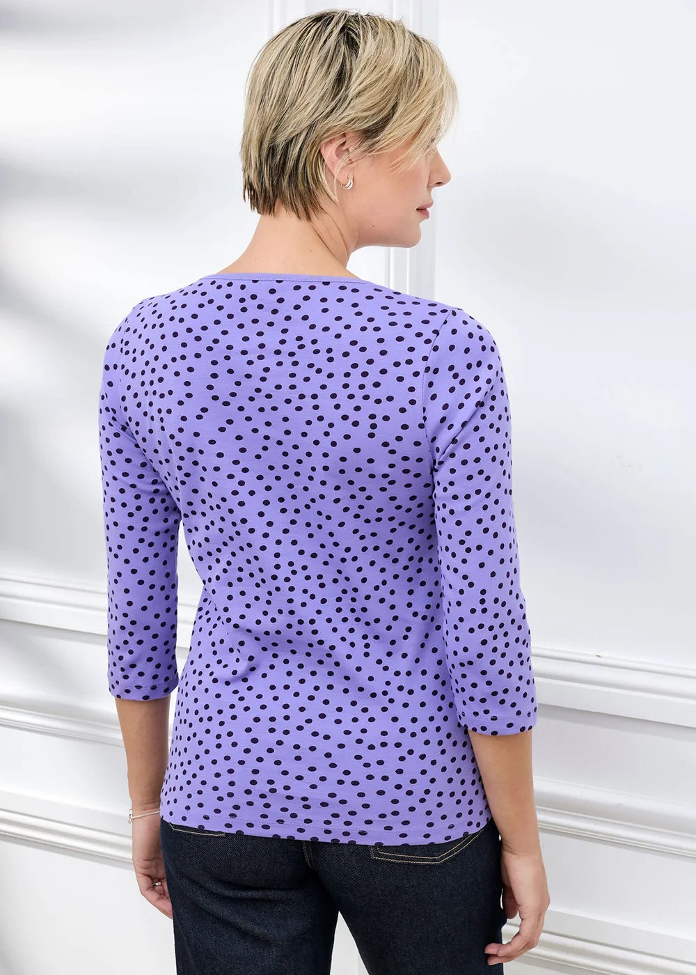 Cotton Traders Lilac Wrinkle Free 3/4 Sleeve Keyhole Printed Top - 16 Image 3