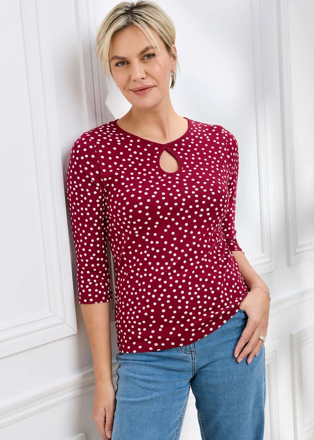 Cotton Traders Ruby Wrinkle Free 3/4 Sleeve Keyhole Printed Top