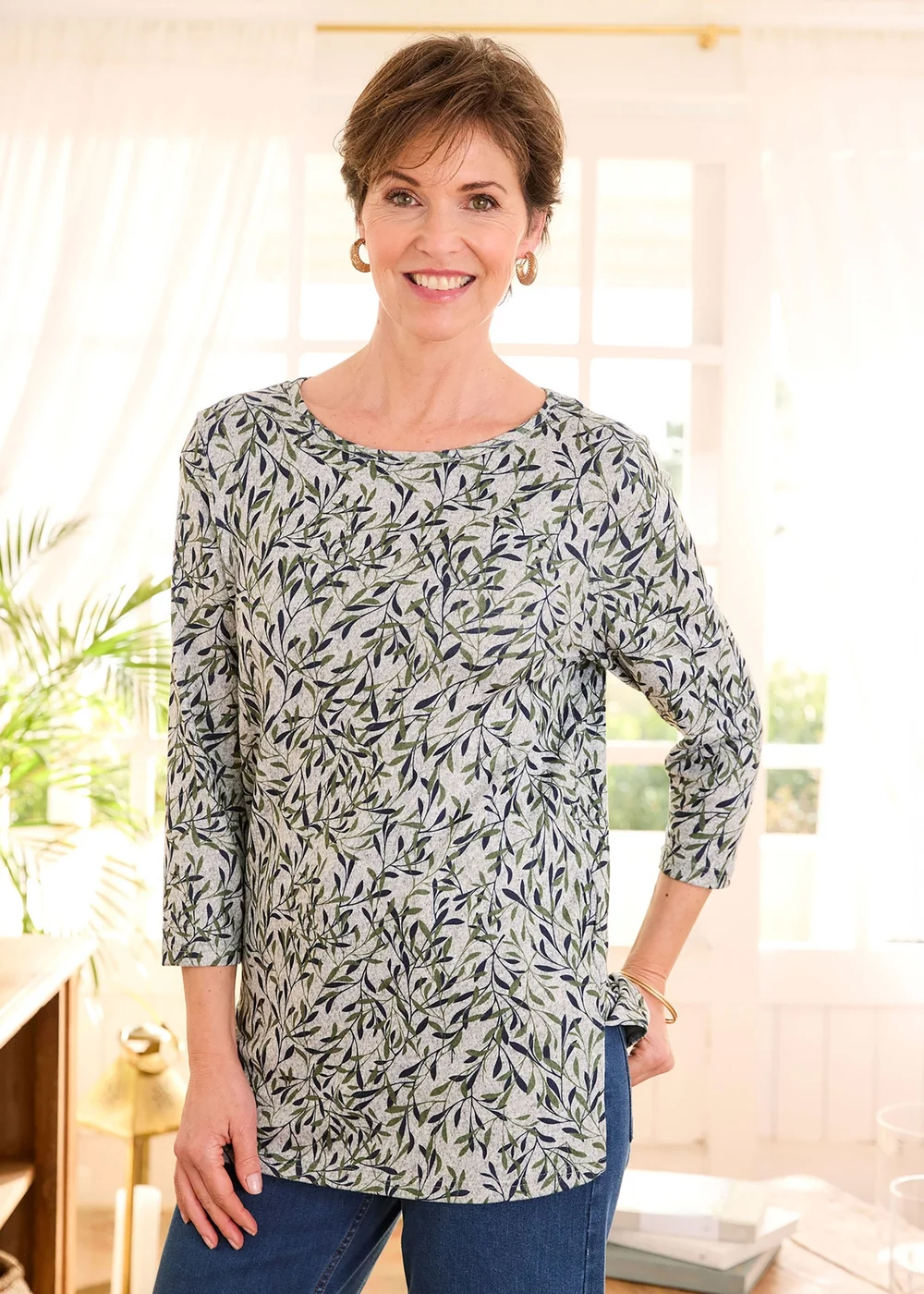 Cotton Traders Grey Marl Printed Soft Touch Tunic - 18 Image 4