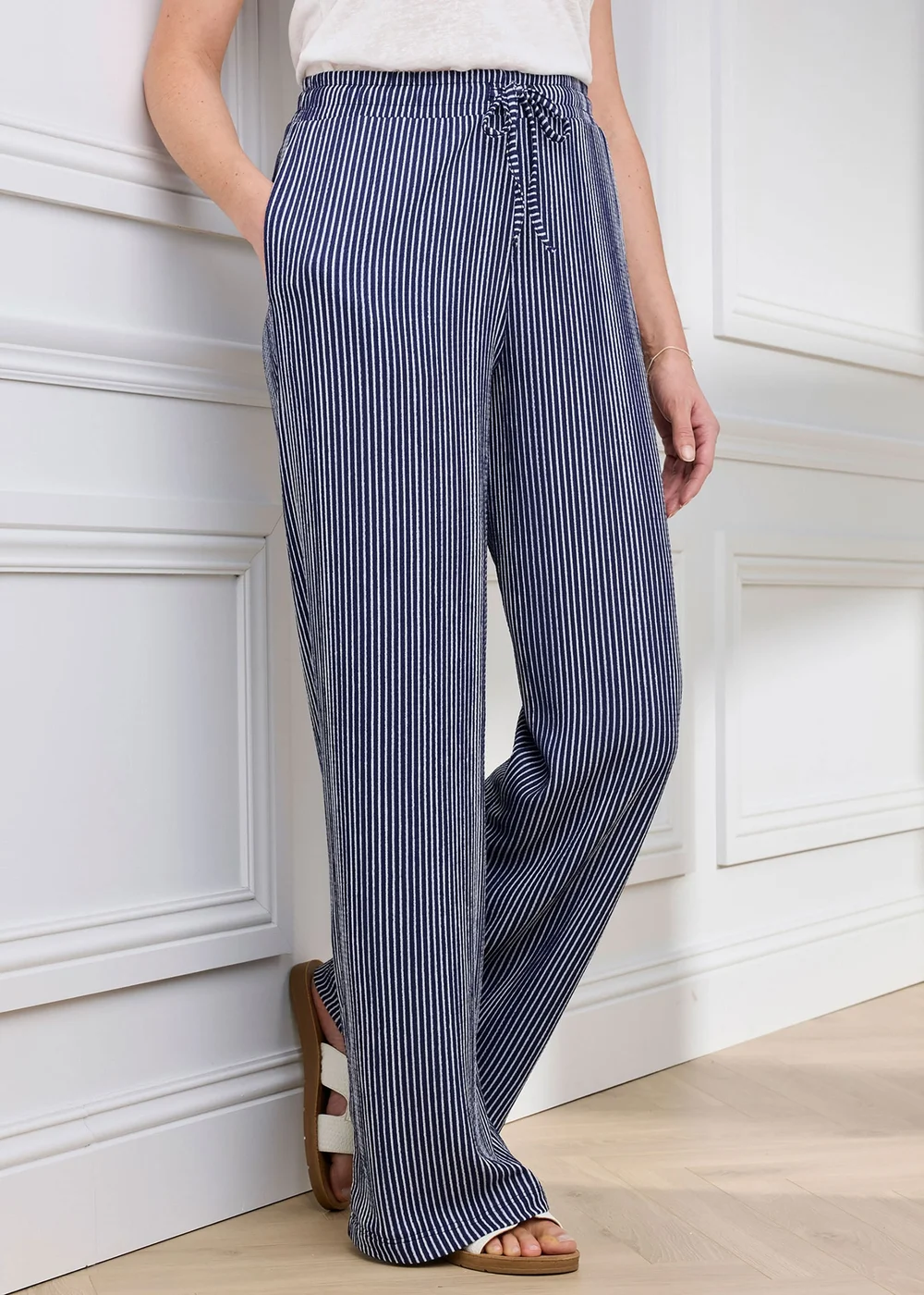Cotton Traders Marine Pull On Textured Jersey Trouser - 10/L27 Image 1