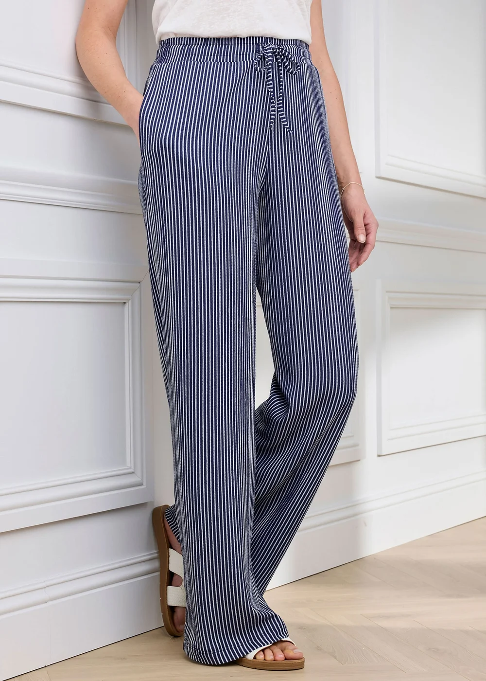 Cotton Traders Marine Pull On Textured Jersey Trouser - 20/L29 Image 1