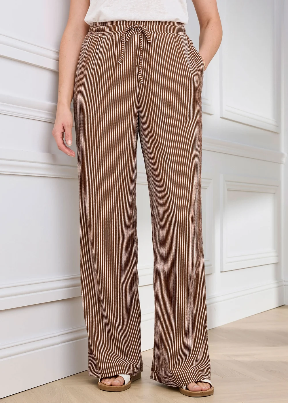 Cotton Traders Dark Brown Pull On Textured Jersey Trouser - 22/L29 Image 2