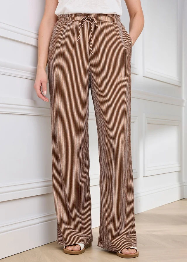 Cotton Traders Dark Brown Pull On Textured Jersey Trouser