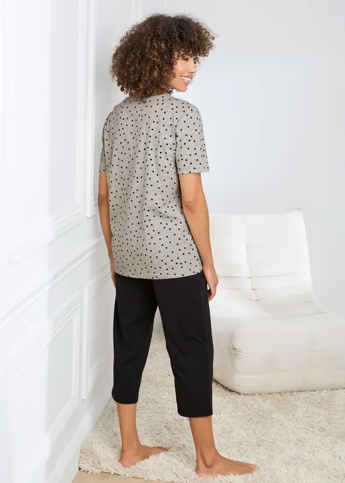 Cotton Traders Grey Marl Short Sleeve Cotton Cropped PJ Set - 22 Image 2