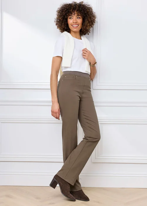 Cotton Traders Dark Brown Premium Pull-On Twill Straight Leg Jeans - 10/L29 Image 1