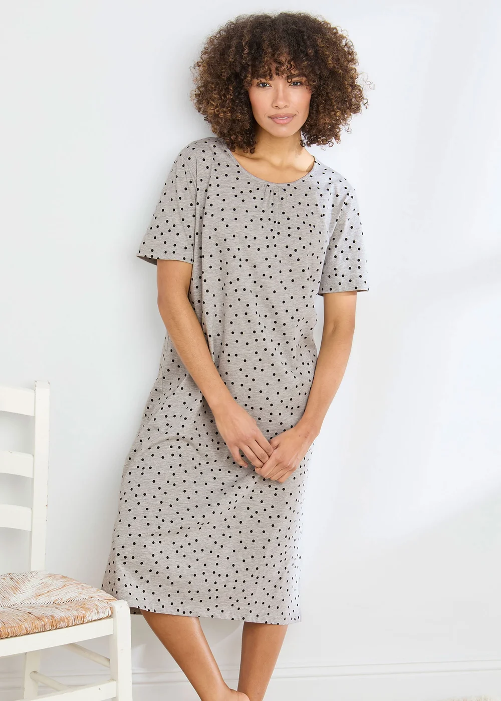Cotton Traders Grey Marl Short Sleeve Cotton Nightdress - 22-24 Image 1