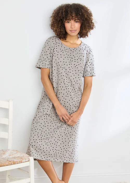 Cotton Traders Grey Marl Short Sleeve Cotton Nightdress - 22-24 Image 1