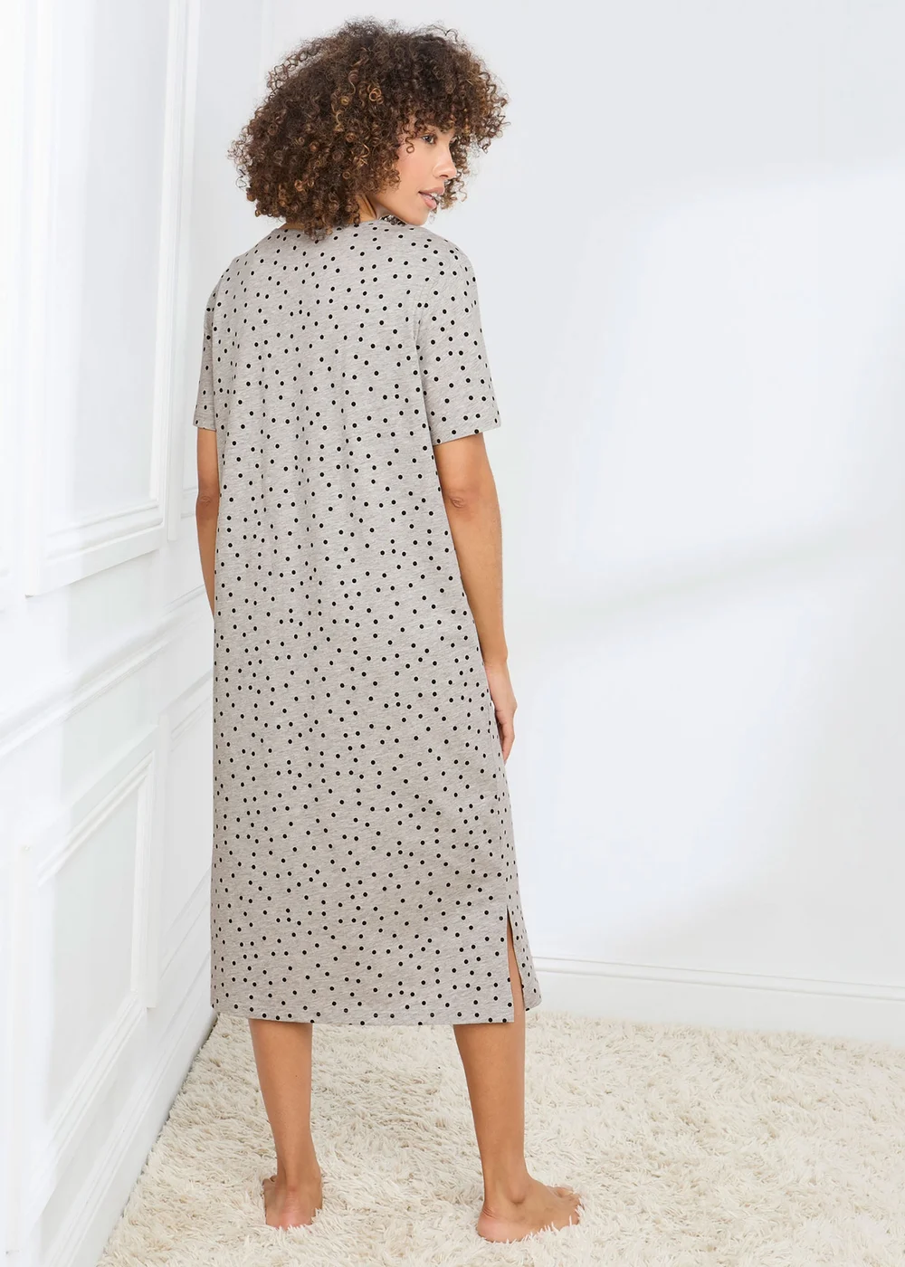 Cotton Traders Grey Marl Short Sleeve Cotton Nightdress - 22-24 Image 2