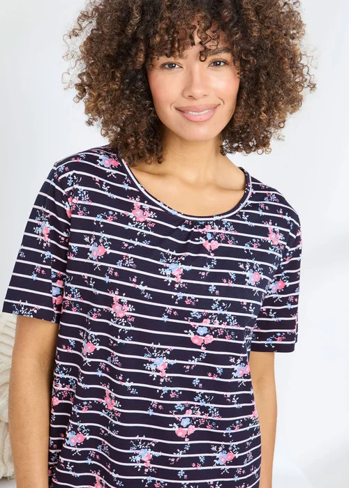 Cotton Traders Navy Short Sleeve Cotton Nightdress - 18-20 Image 3
