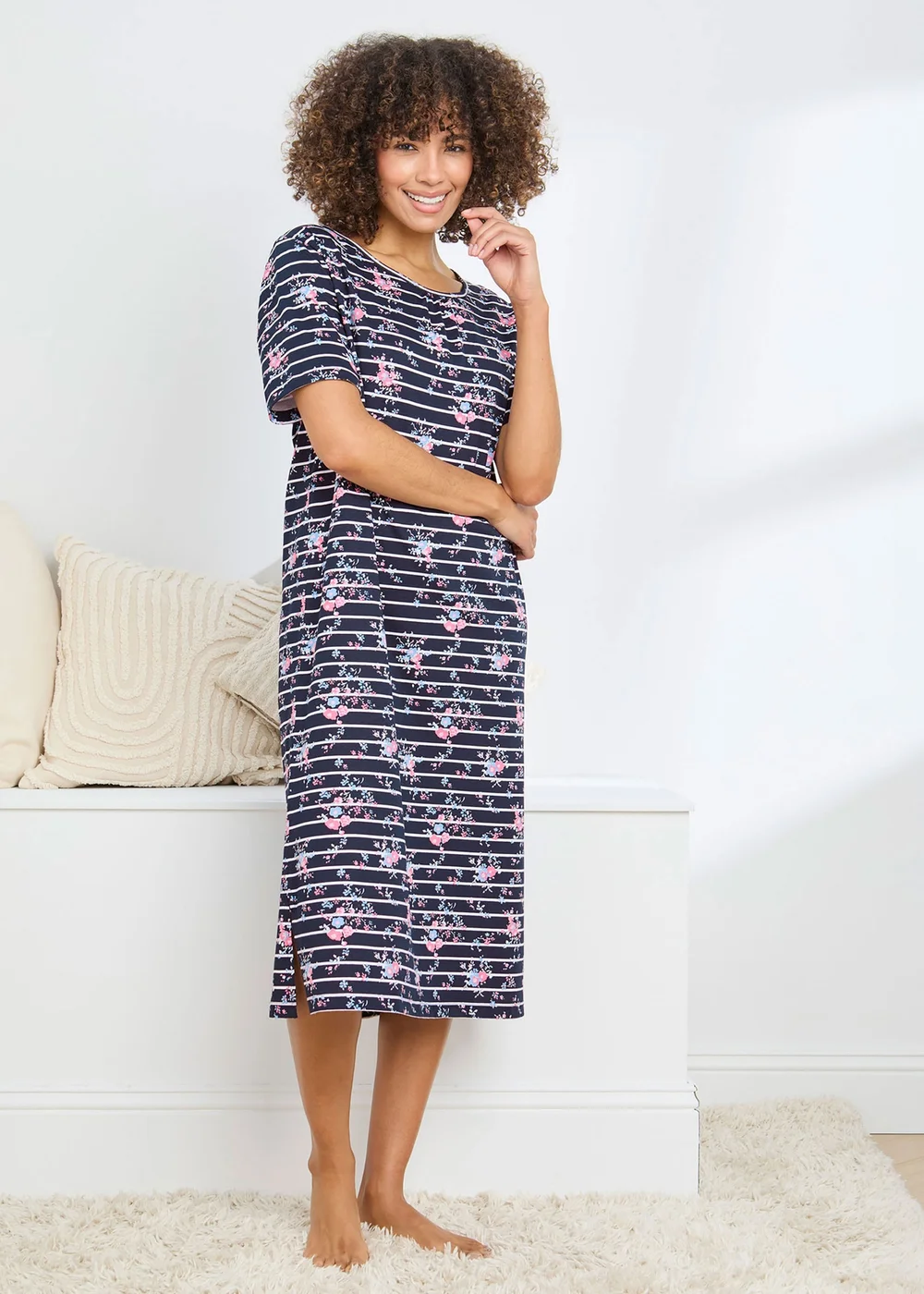 Cotton Traders Navy Short Sleeve Cotton Nightdress - 18-20 Image 1