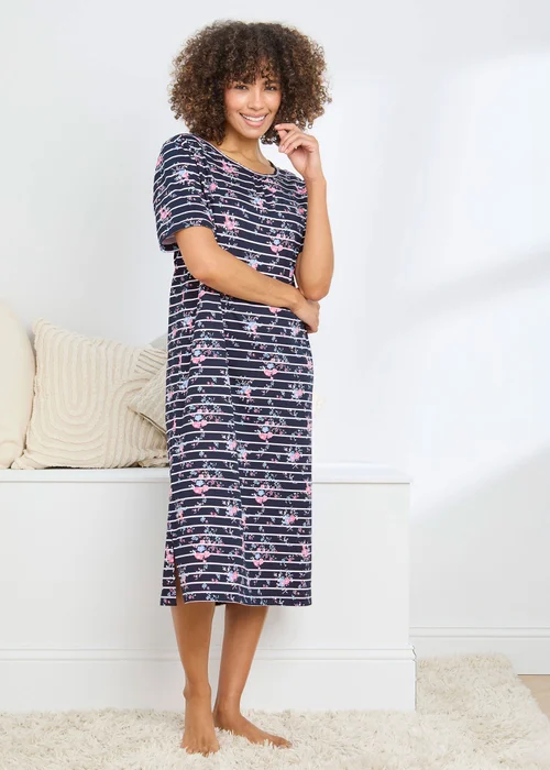 Cotton Traders Navy Short Sleeve Cotton Nightdress - 18-20 Image 1
