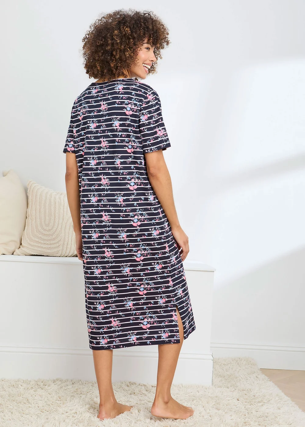 Cotton Traders Navy Short Sleeve Cotton Nightdress - 18-20 Image 2
