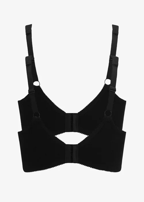 Cotton Traders Black 2 Pack Eve Non Wired Cotton Rich Bras - 40C Image 1