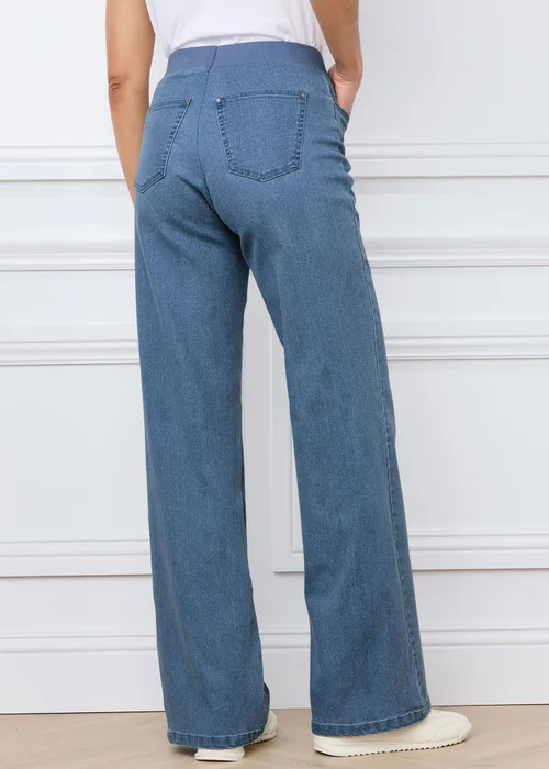 Cotton Traders Washed Blue Premium Pull On Wide Leg Jeans - 16/L29 Image 3