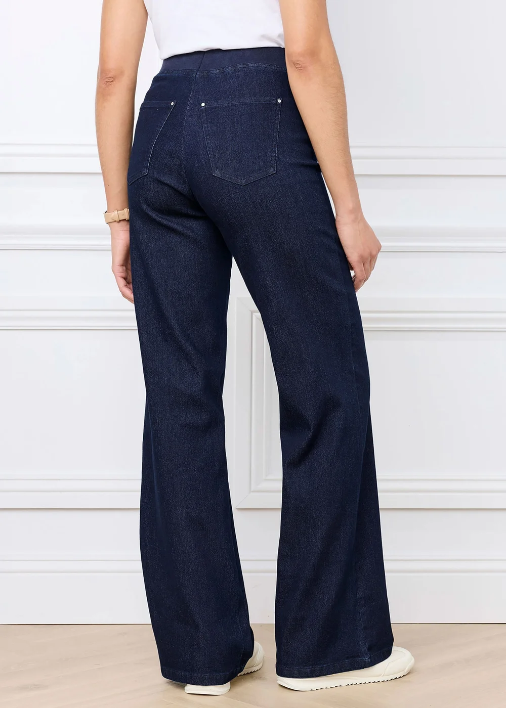 Cotton Traders Dark Denim Premium Pull On Wide Leg Jeans - 16/L27 Image 3