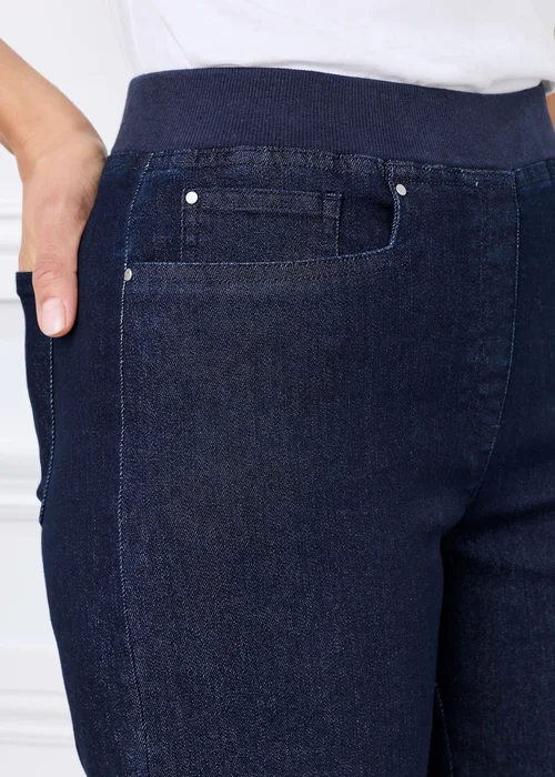Cotton Traders Dark Denim Premium Pull On Wide Leg Jeans - 16/L27 Image 4