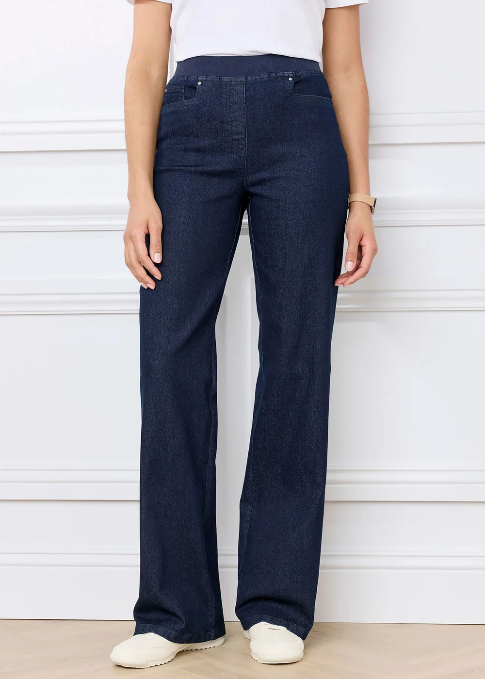 Cotton Traders Dark Denim Premium Pull On Wide Leg Jeans - 16/L27 Image 2