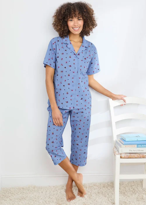 Cotton Traders Cornflower Blue Cotton Woven Cropped PJ Set - 24 Image 1