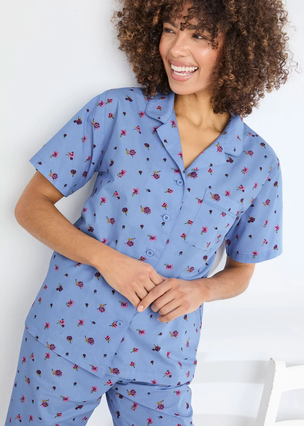 Cotton Traders Cornflower Blue Cotton Woven Cropped PJ Set - 24 Image 3