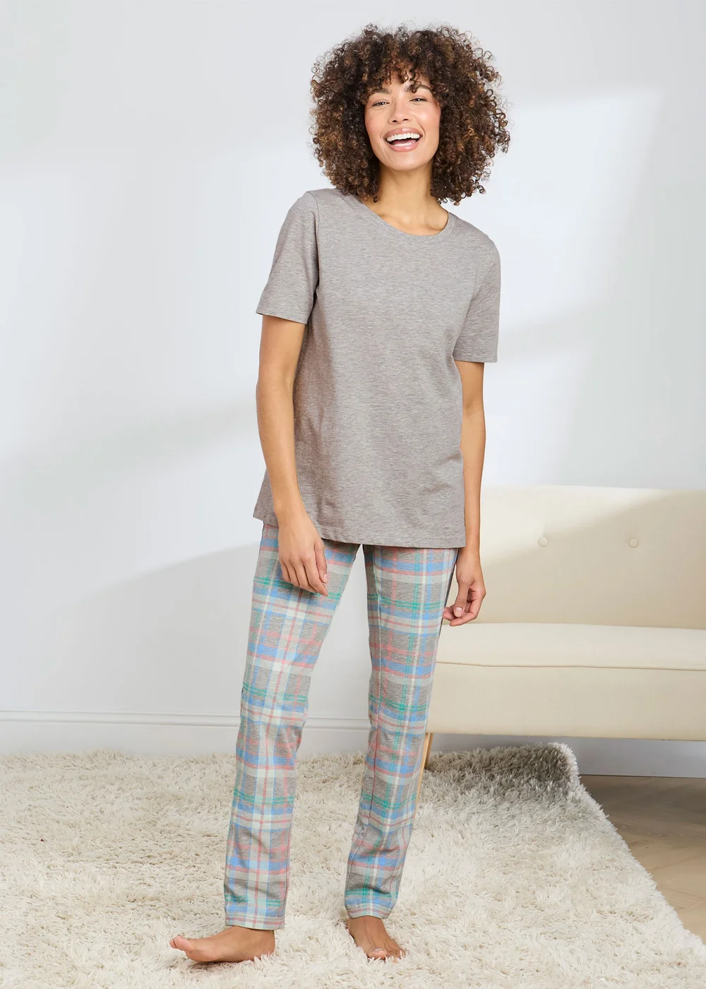 Cotton Traders Grey Marl 4 Piece Cotton Rich Short Sleeve PJ Set - 22 Image 3