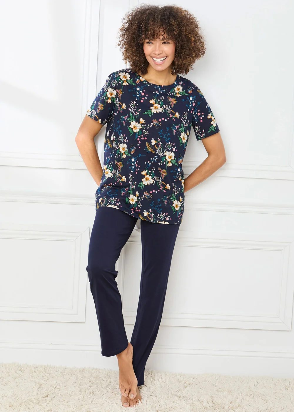 Cotton Traders Navy 4 Piece Cotton Rich Short Sleeve PJ Set - 18 Image 2