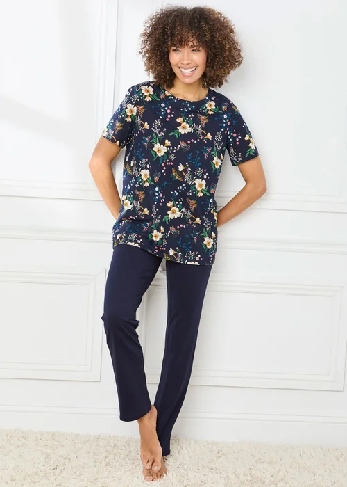 Cotton Traders Navy 4 Piece Cotton Rich Short Sleeve PJ Set - 18 Image 2