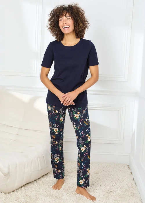 Cotton Traders Navy 4 Piece Cotton Rich Short Sleeve PJ Set - 18 Image 3
