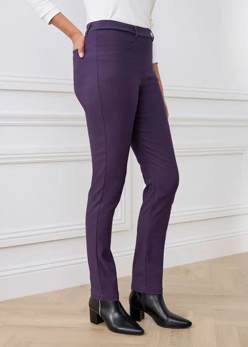 Cotton Traders Amethyst Super Stretchy Pull On Slim Leg Trousers - 10/L29 Image 3