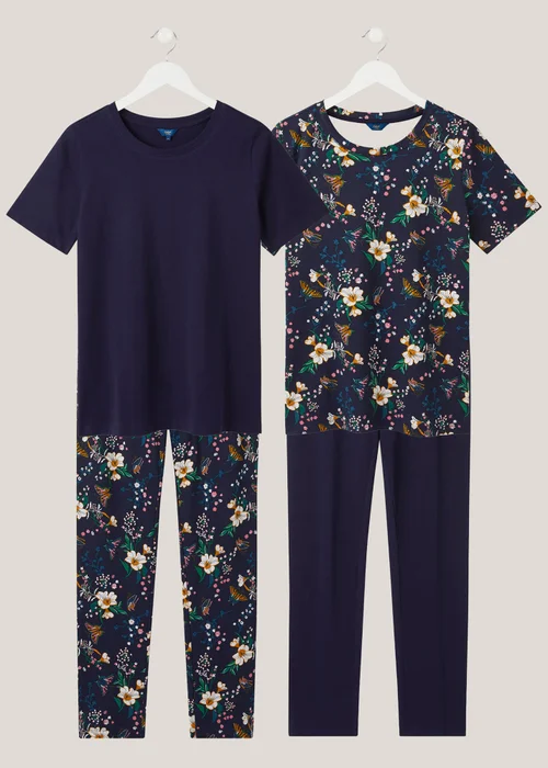 Cotton Traders Navy 4 Piece Cotton Rich Short Sleeve PJ Set - 18 Image 1