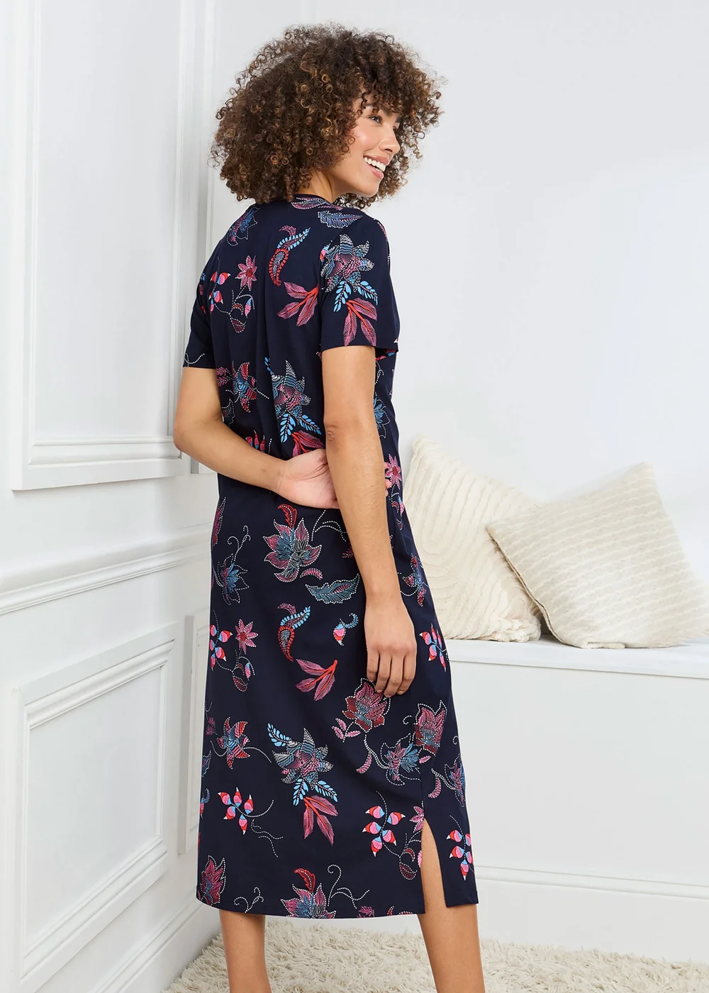 Cotton Traders Navy Lace Trim Nightdress - 18-20 Image 2