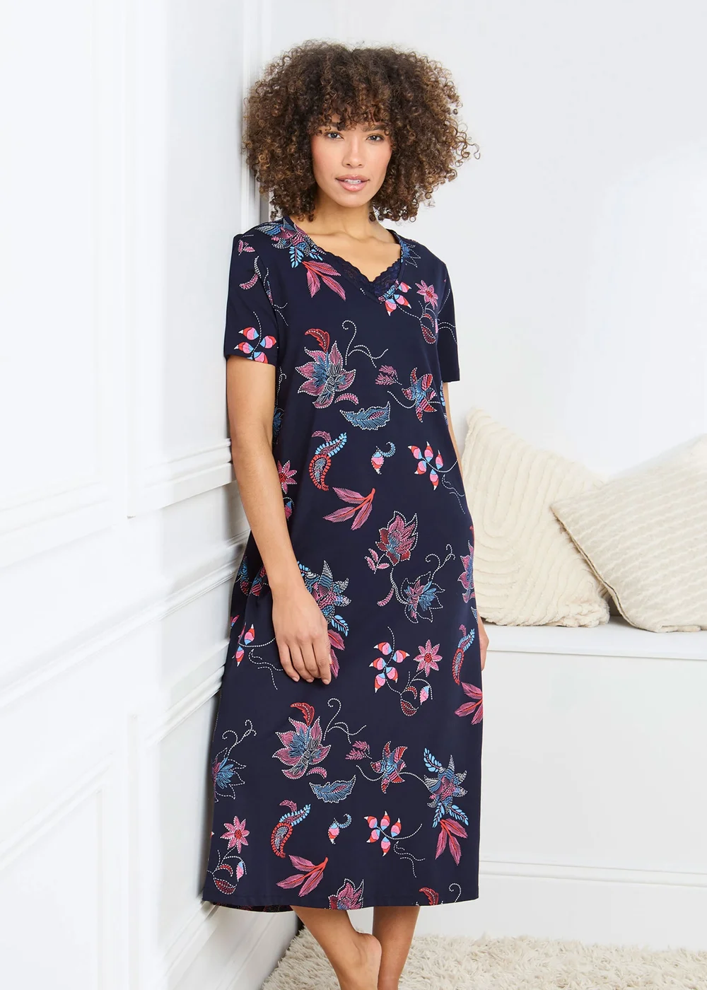 Cotton Traders Navy Lace Trim Nightdress - 18-20 Image 1
