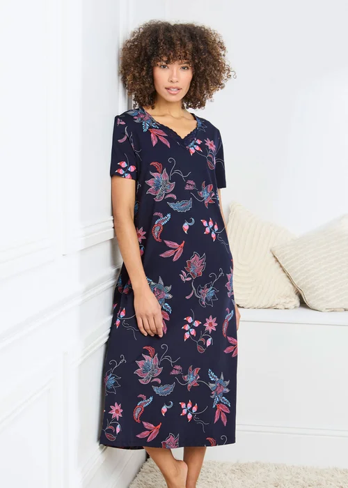 Cotton Traders Navy Lace Trim Nightdress - 18-20 Image 1