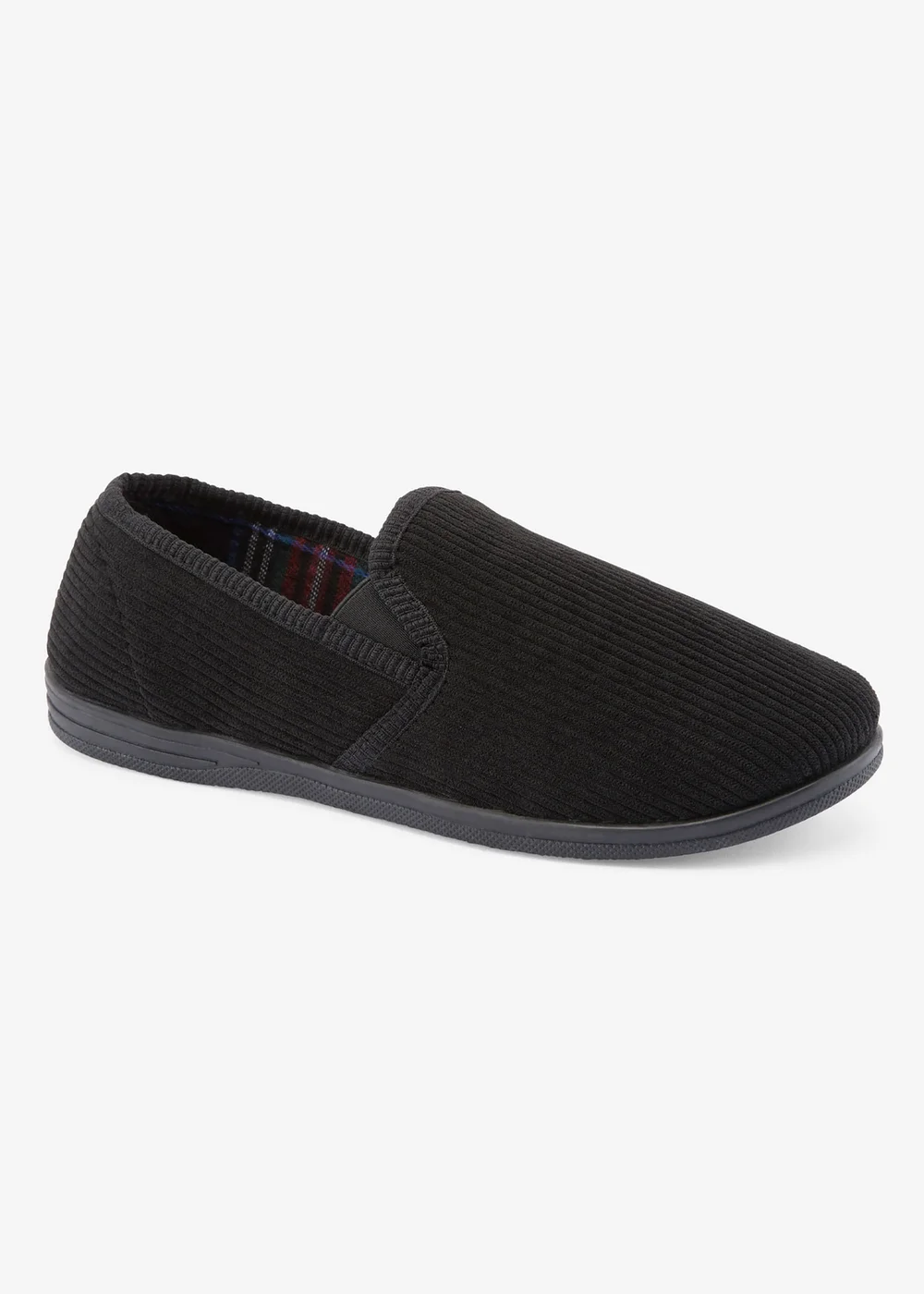 Cotton Traders Black Cord Check Slippers - 5 Image 1