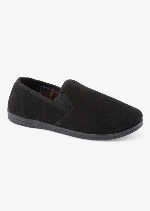 Cotton Traders Black Cord Check Slippers - 5 Image 1