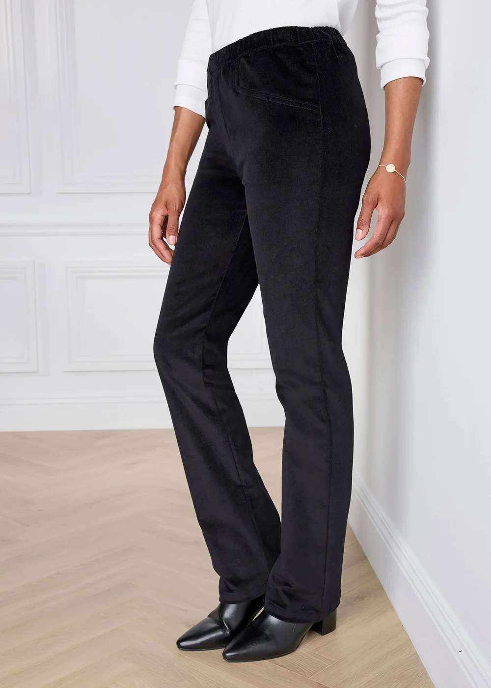 Cotton Traders Black Straight Leg Pull On Cord Trousers - M Image 2
