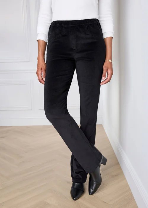 Cotton Traders Black Straight Leg Pull On Cord Trousers - M Image 1