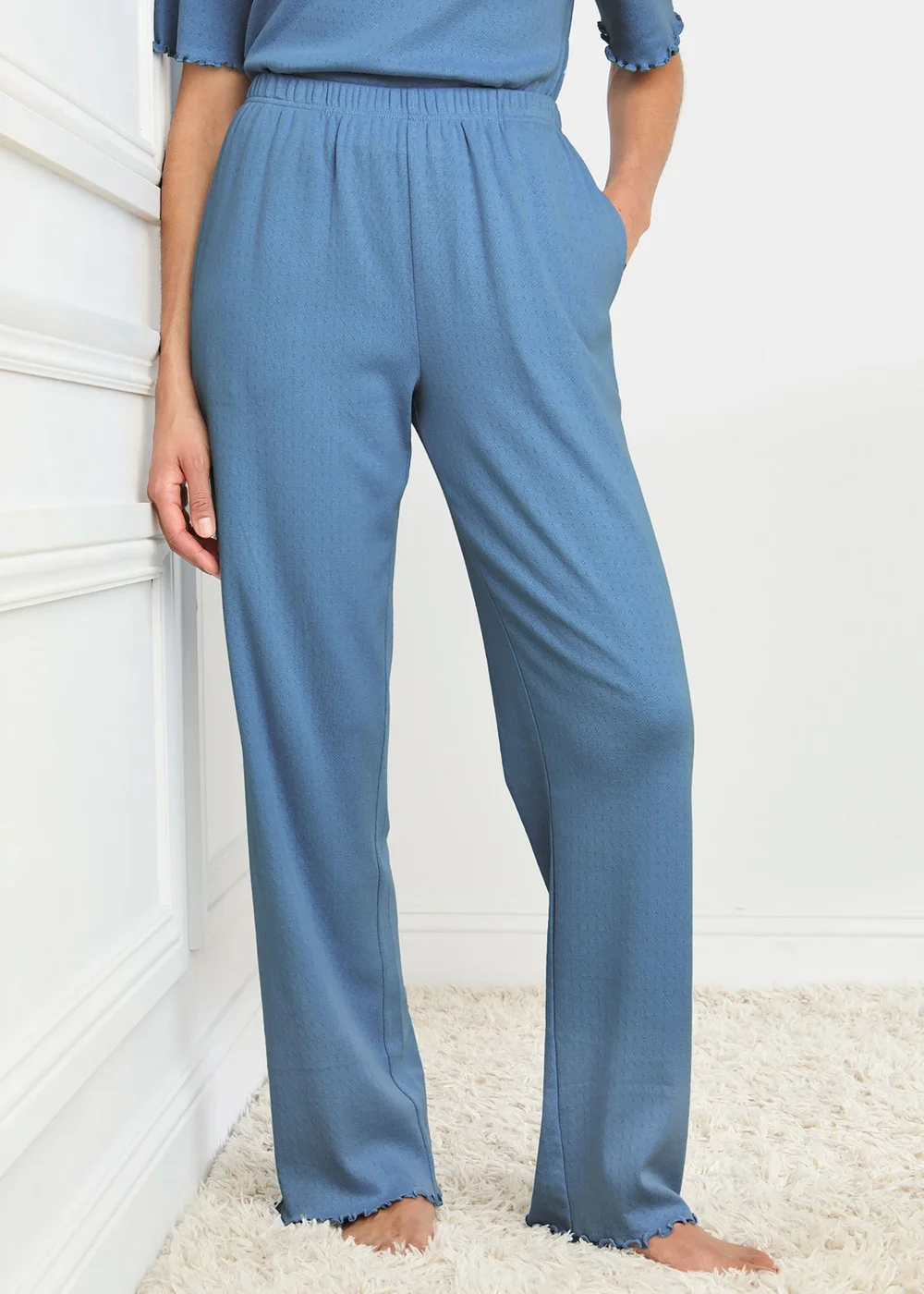 Cotton Traders Cornflower Blue 2 Pack Cotton Pointelle PJ Bottoms - 14 Image 2