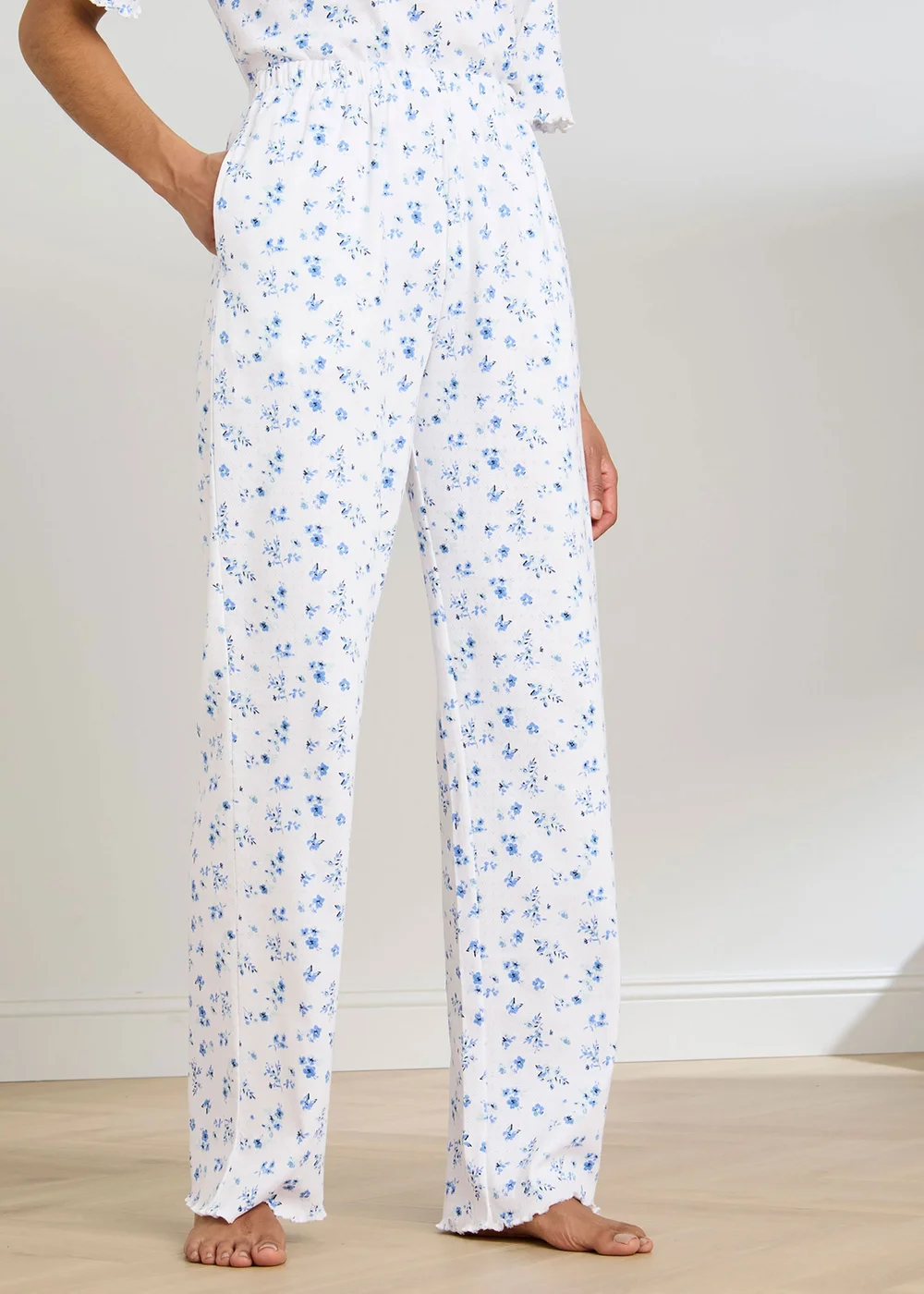 Cotton Traders Cornflower Blue 2 Pack Cotton Pointelle PJ Bottoms - 14 Image 3