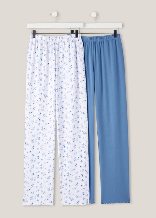 Cotton Traders Cornflower Blue 2 Pack Cotton Pointelle PJ Bottoms - 14 Image 1