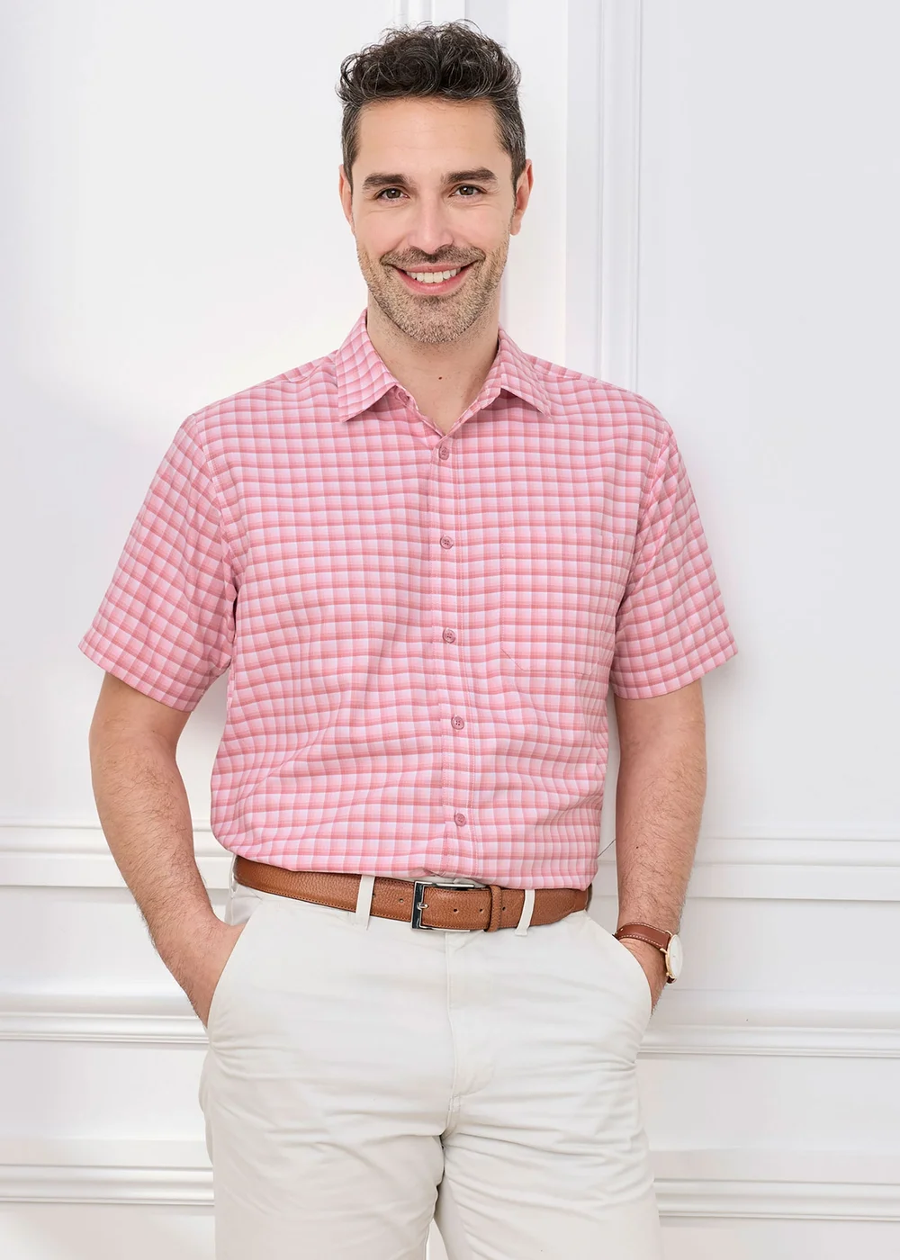 Cotton Traders Vintage Pink Short Sleeve Classic Check Soft Touch Shirt - 3XL Image 1