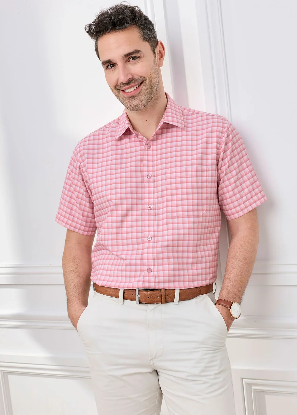 Cotton Traders Vintage Pink Short Sleeve Classic Check Soft Touch Shirt - 3XL Image 2