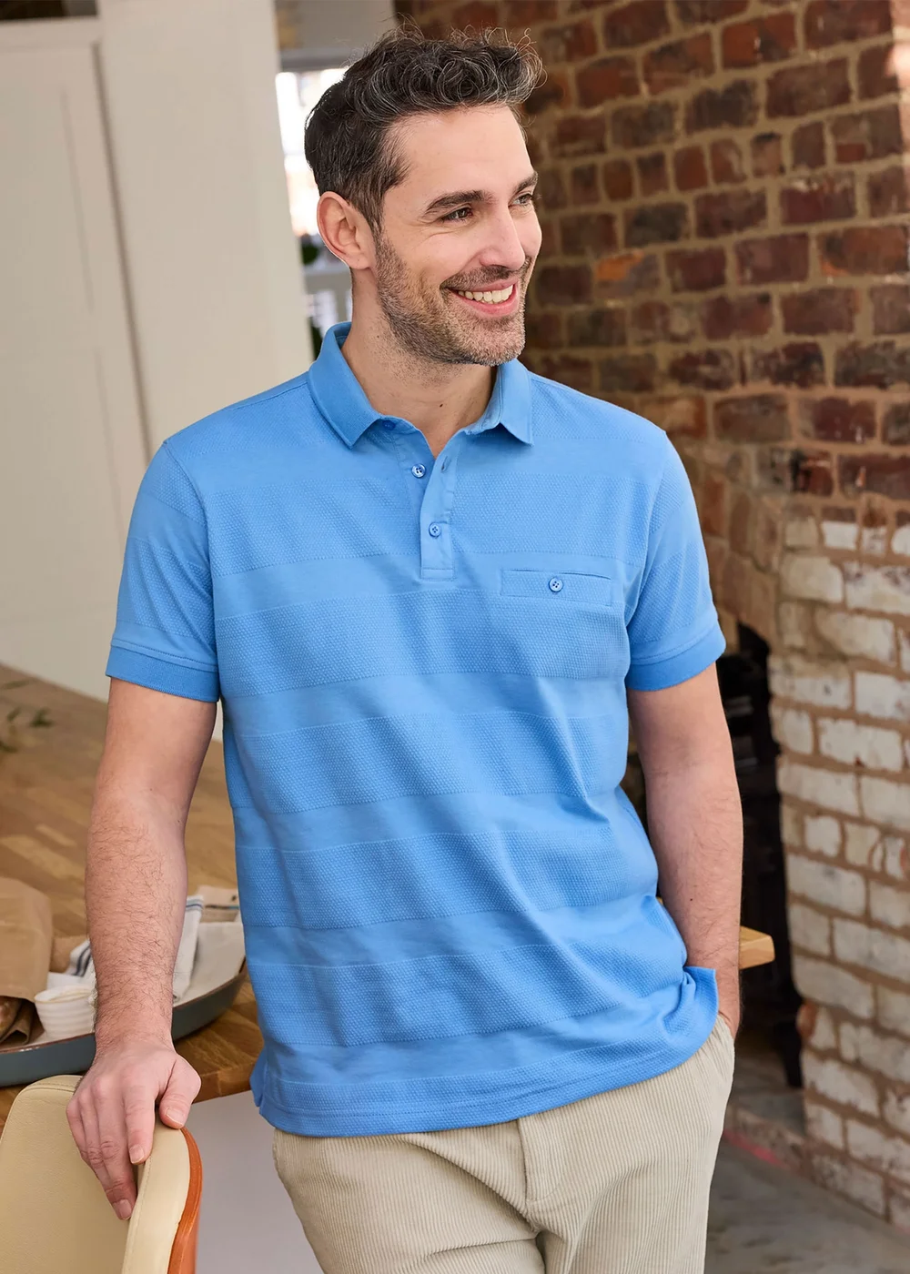 Cotton Traders Cool Blue Textured Luxury Polo Shirt - M Image 1