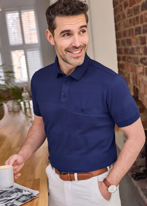 Cotton Traders Marine Textured Luxury Polo Shirt - L Image 1