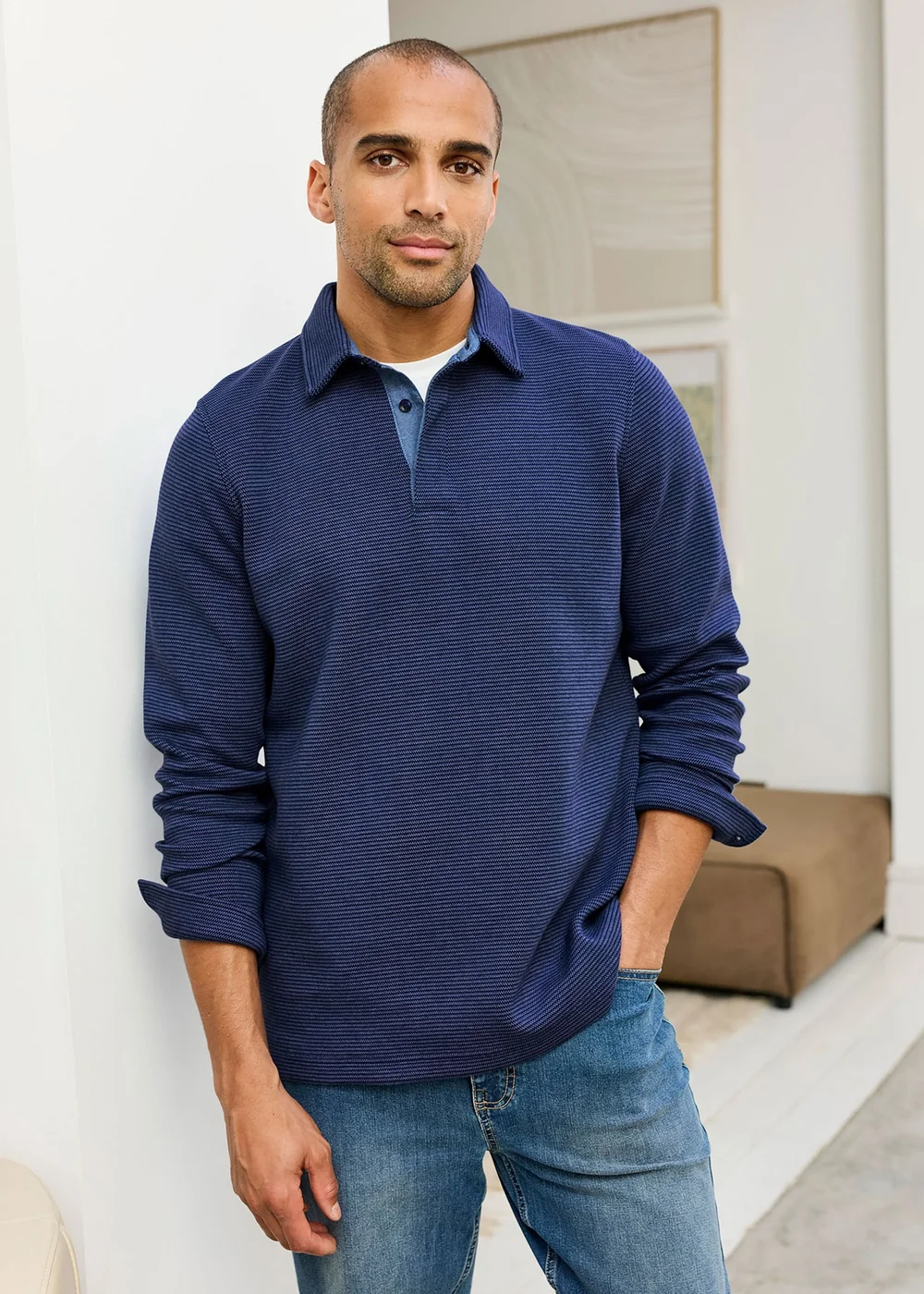 Cotton Traders Marine Brushed Textured Top - 2XL Image 2