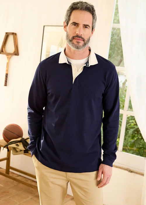 Cotton Traders Navy Heritage Plain Rugby Shirt - 4XL Image 2