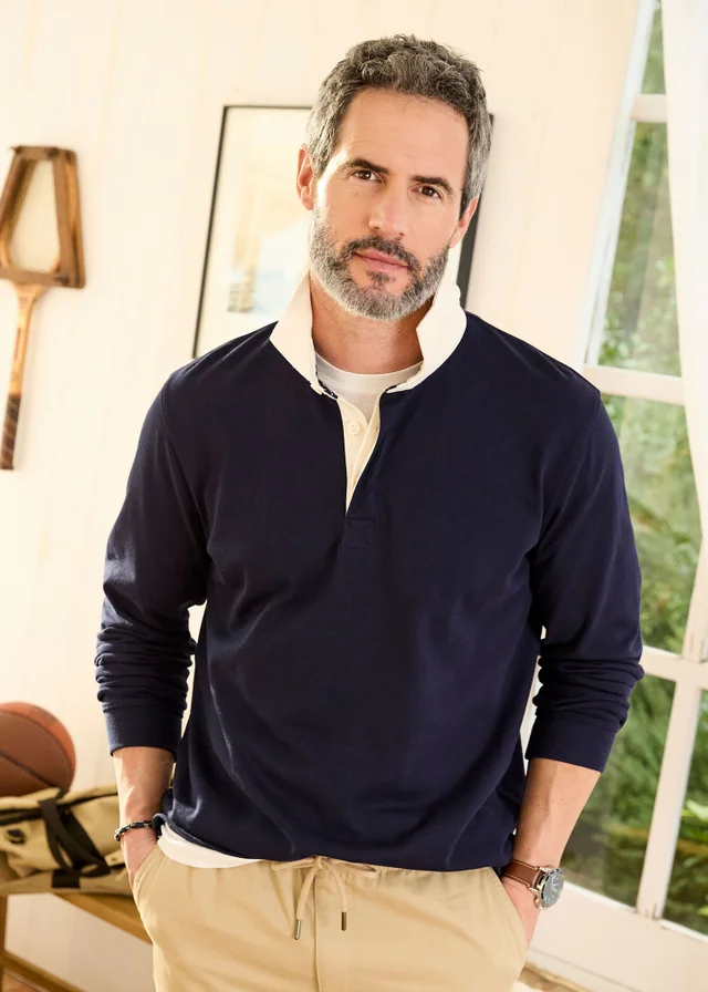 Cotton Traders Navy Heritage Plain Rugby Shirt